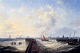 Fishing Canvas Paintings - Fishing Boats Off A Jetty At Ostend